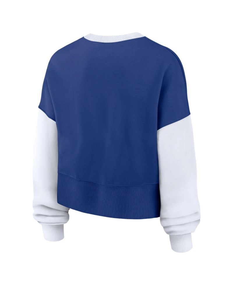Women's Royal/White New York Mets Oversized High Hip Fleece Sweatshirt