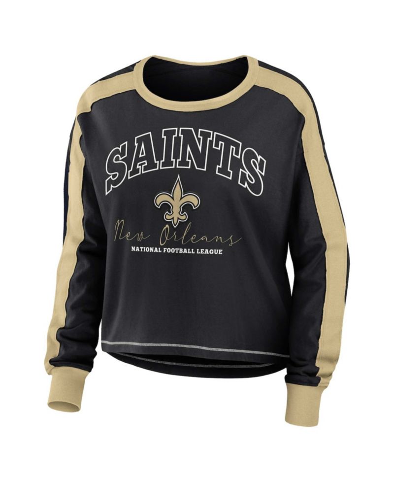 Women's Black New Orleans Saints Plus Size Color Block Long Sleeve T-Shirt