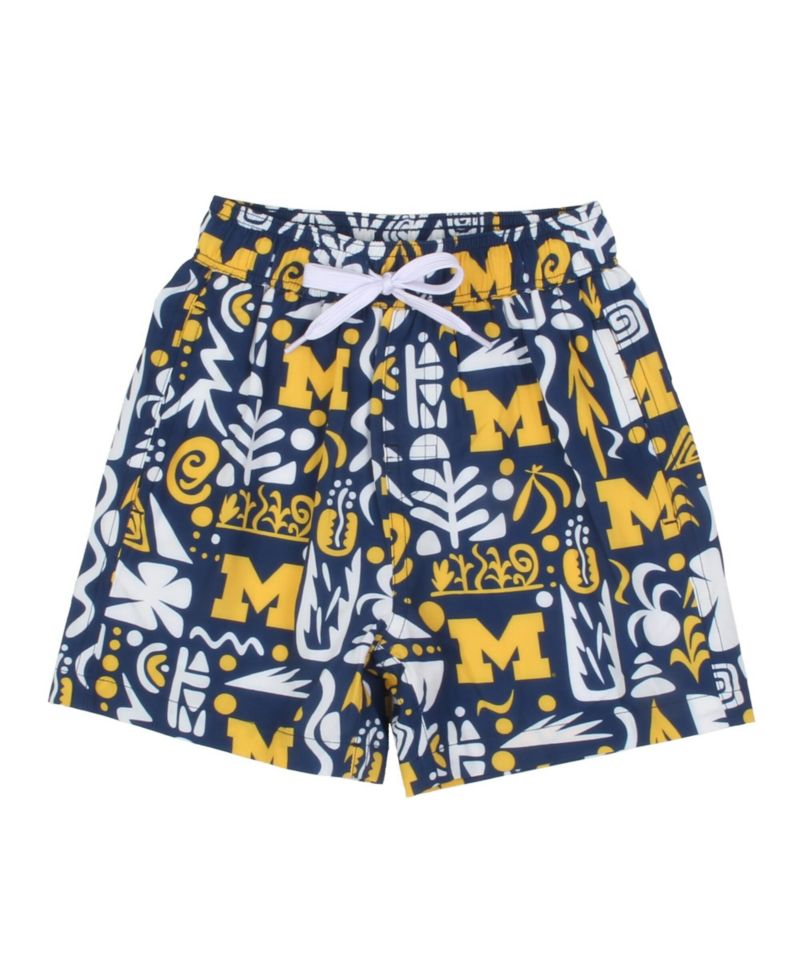 Big Boys and Girls Navy Michigan Wolverines Allover Print Swim Shorts