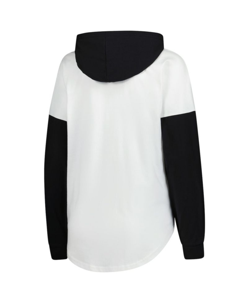 Women's White/Black Kyle Busch Bench Player Oversized Long Sleeve Hoodie V-Neck T-Shirt