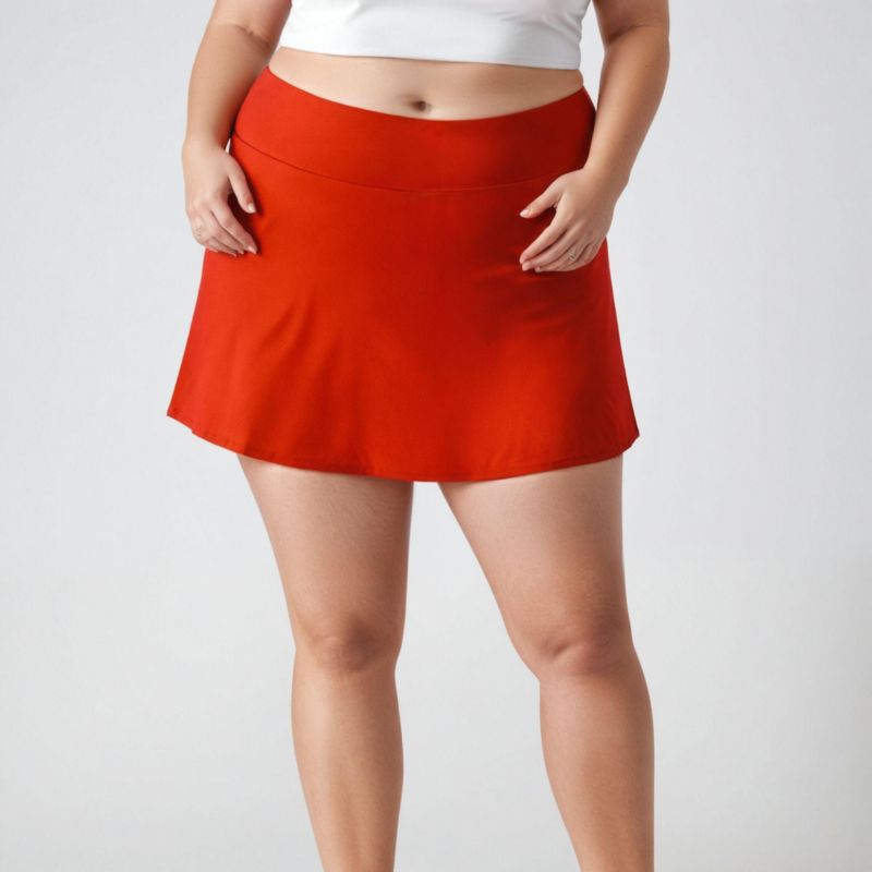 Plus Size Chlorine Resistant High Waisted Mini Swim Skirt With Shorts