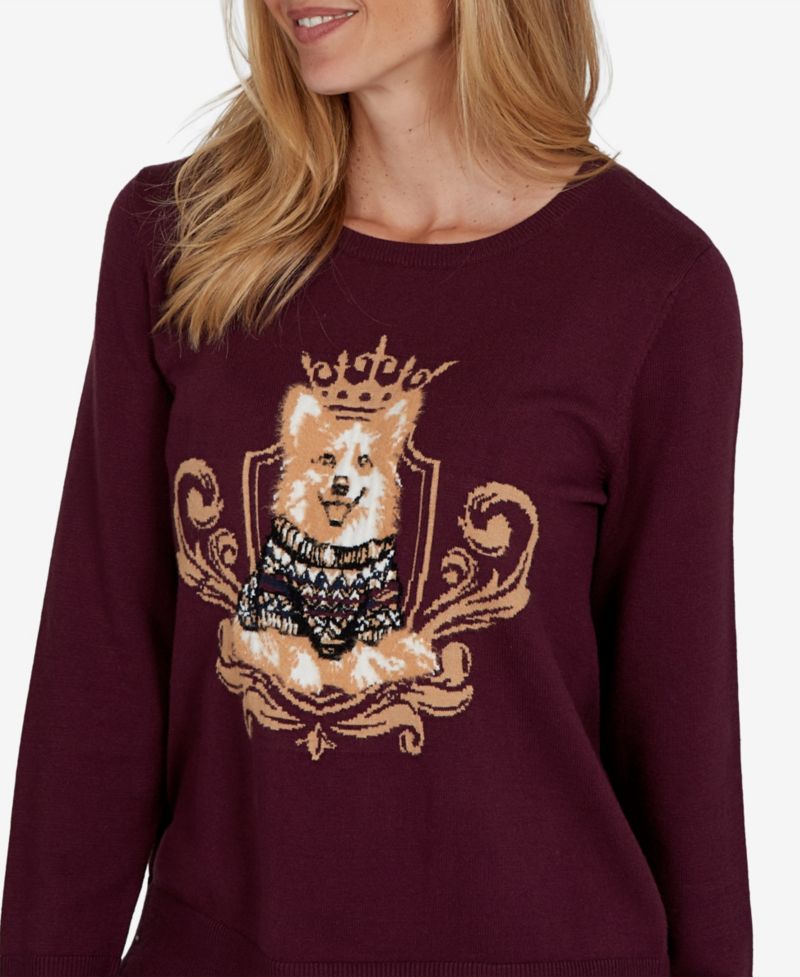 Petite Corgi-Graphic Scoop Neck Pullover