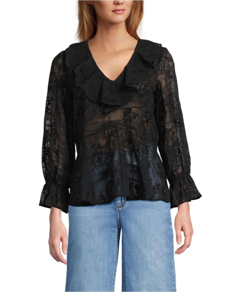 Women's Feminine Ruffle Chiffon V-neck Blouse