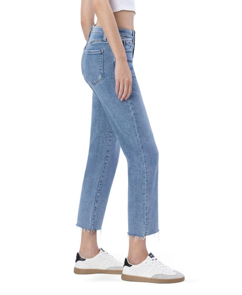 Women's Mid Rise Clean Cut Raw Hem Straight Jeans