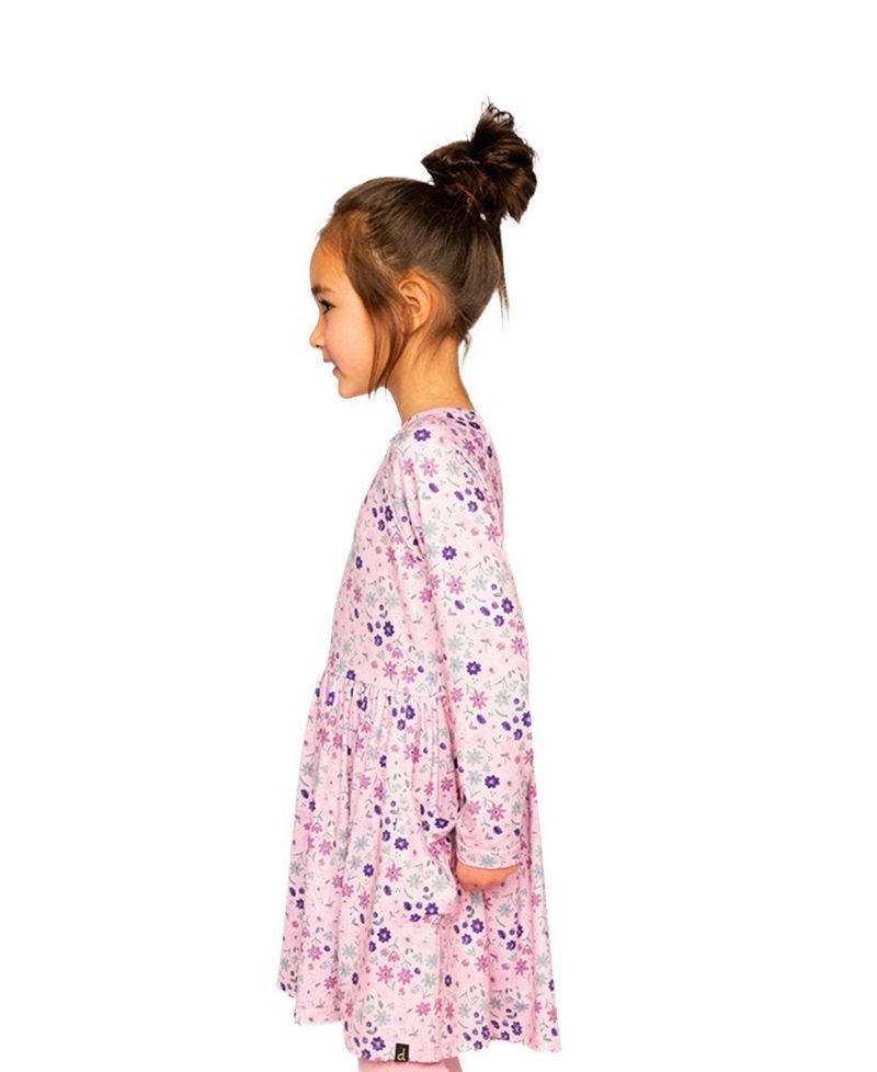 Little and Big Girl 6-12 Long Sleeve Dress Print Daisies