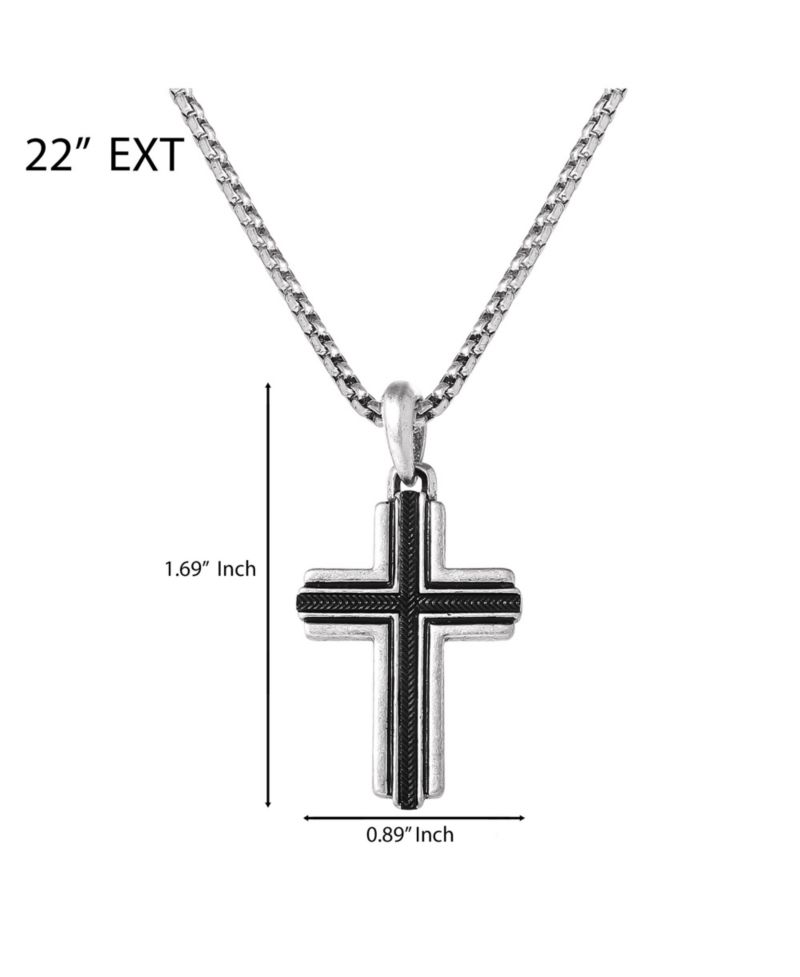 Stainless Steel Cross Necklace for Men 22", Two-Tone Pendant Necklace, Cross Jewelry