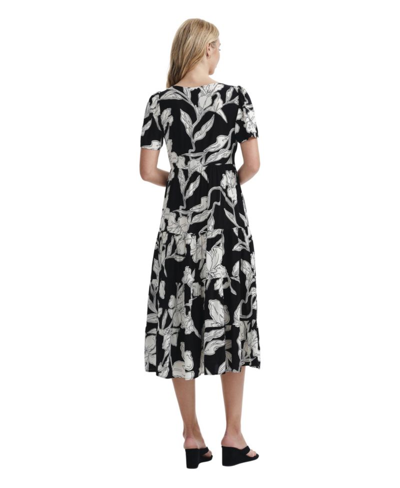 Women's Teresa Floral-Print Tiered Square-Neck Midi Dress