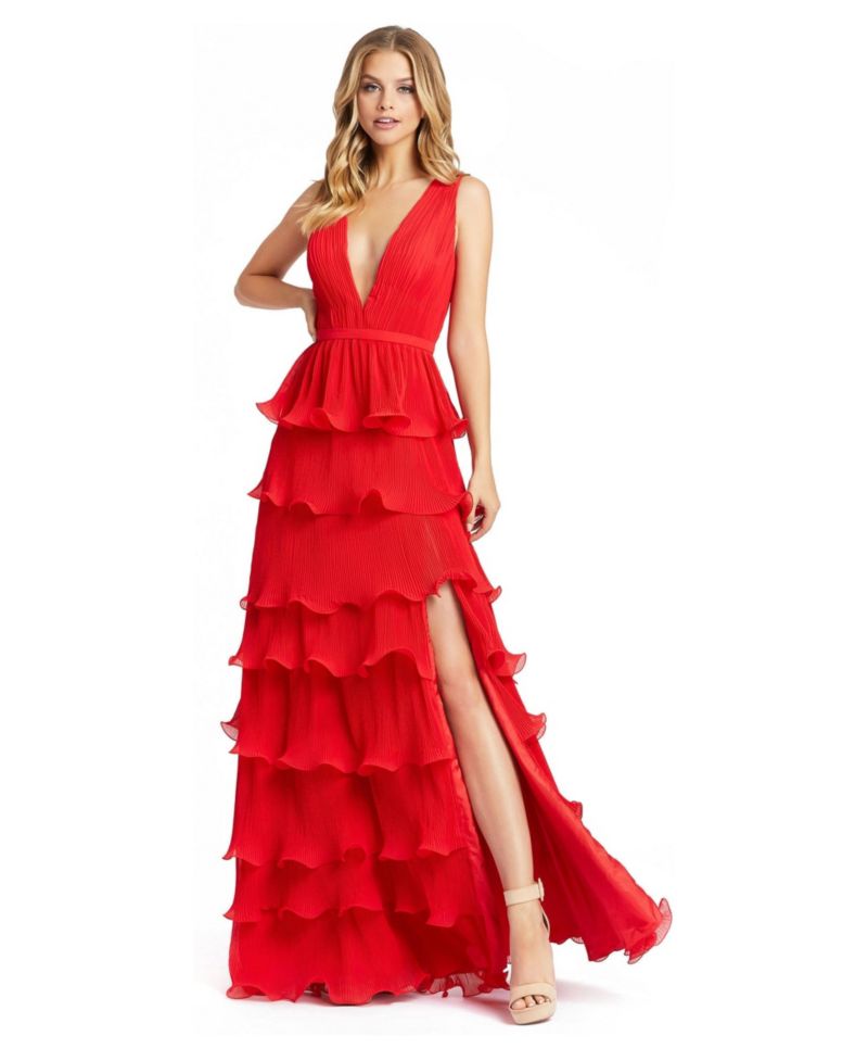 Women's Sleeveless Ruffle Tiered Evening Gown