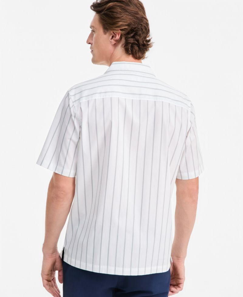 Men's Canvas Stripe Short-Sleeve Camp Shirt