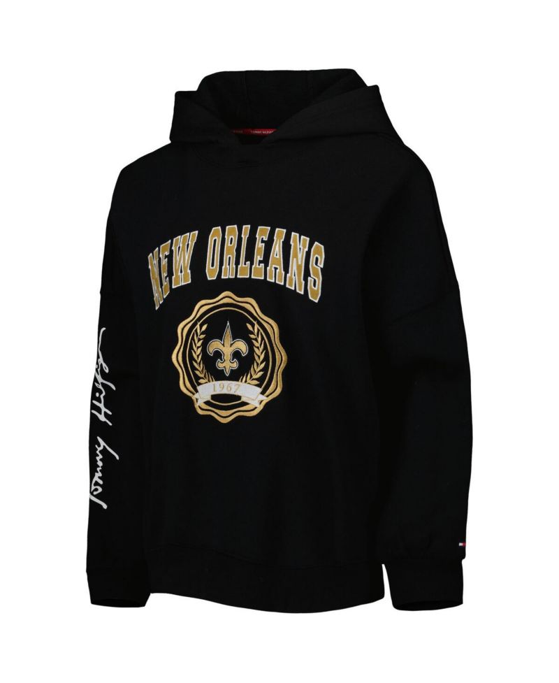 Women's Black New Orleans Saints Becca Drop Shoulder Pullover Hoodie