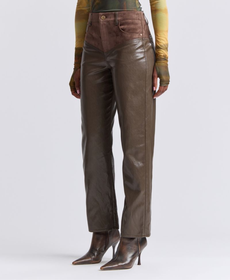 Women's High-Rise Yoke Slim Polyurethane Pants