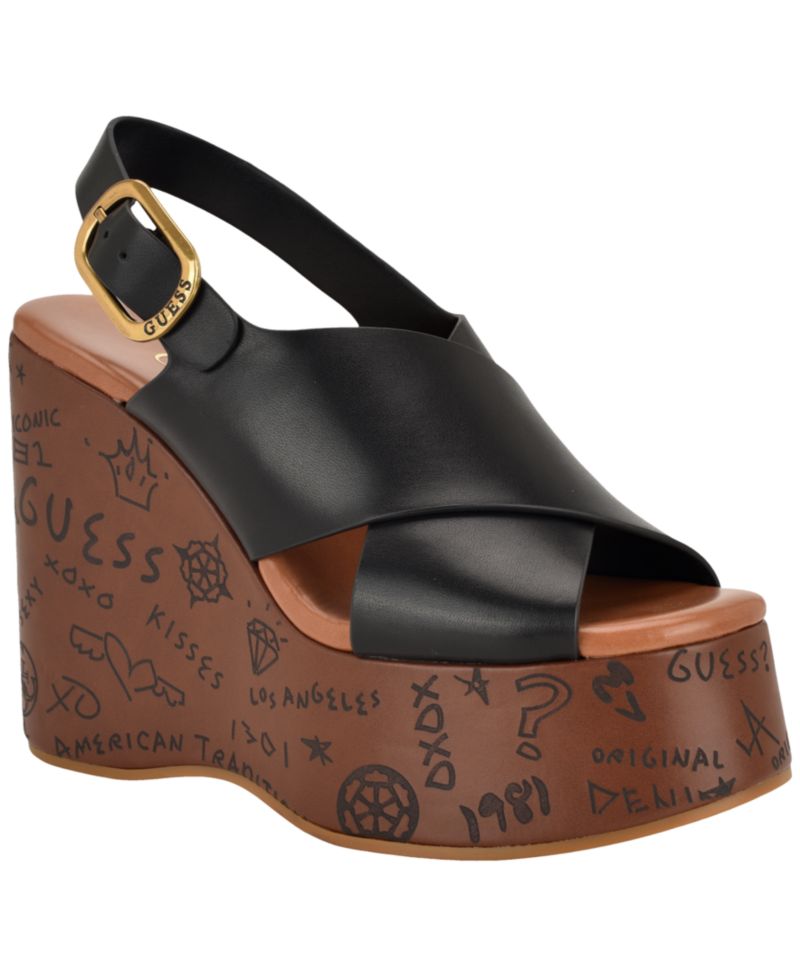 Women's Yarisel Logo-Embossed High Platform Wedge Sandals