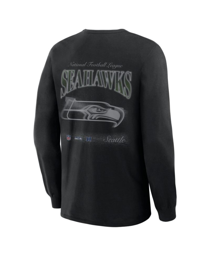 Men's Seattle Seahawks Midnight Falls Long-Sleeve Crewneck T-Shirt