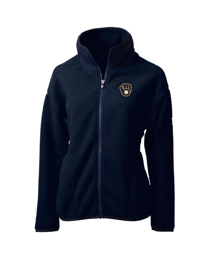 Women's Navy Milwaukee Brewers Cascade Eco Sherpa Fleece Full-Zip Jacket