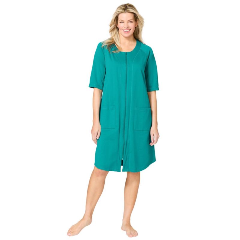 Women's Short Zip-Front Robe in French Terry