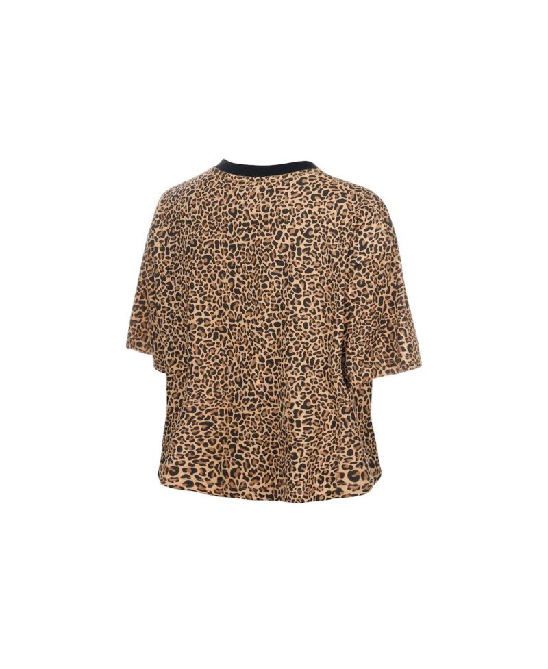 Women's Brown Boston Red Sox Leopard Boxy Cropped T-Shirt