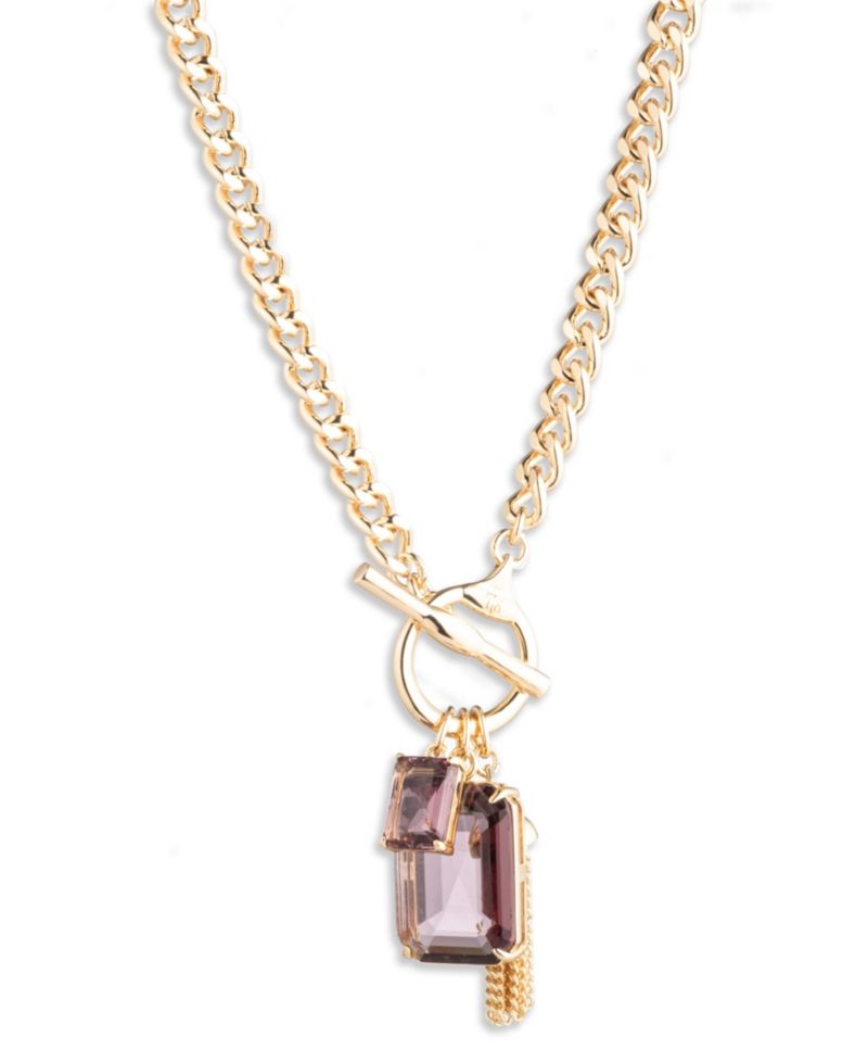 Glass Stone Gold-Tone Toggle Pendant Necklace