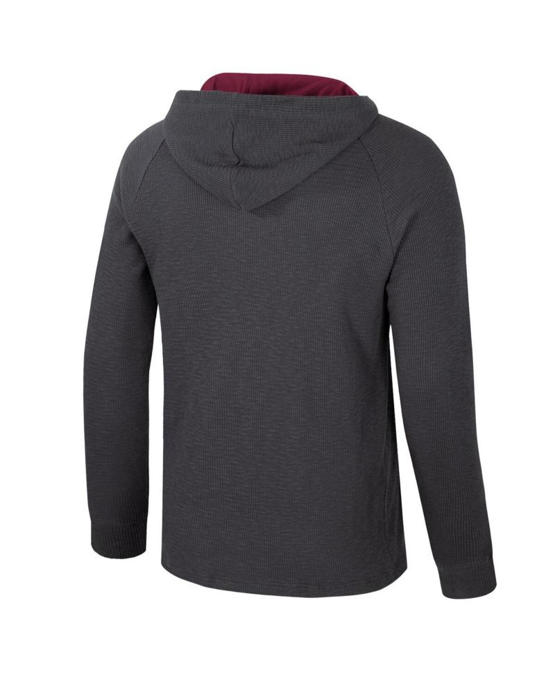 Men's Charcoal Florida State Seminoles DuJour Raglan Long Sleeve Henley Hoodie T-Shirt
