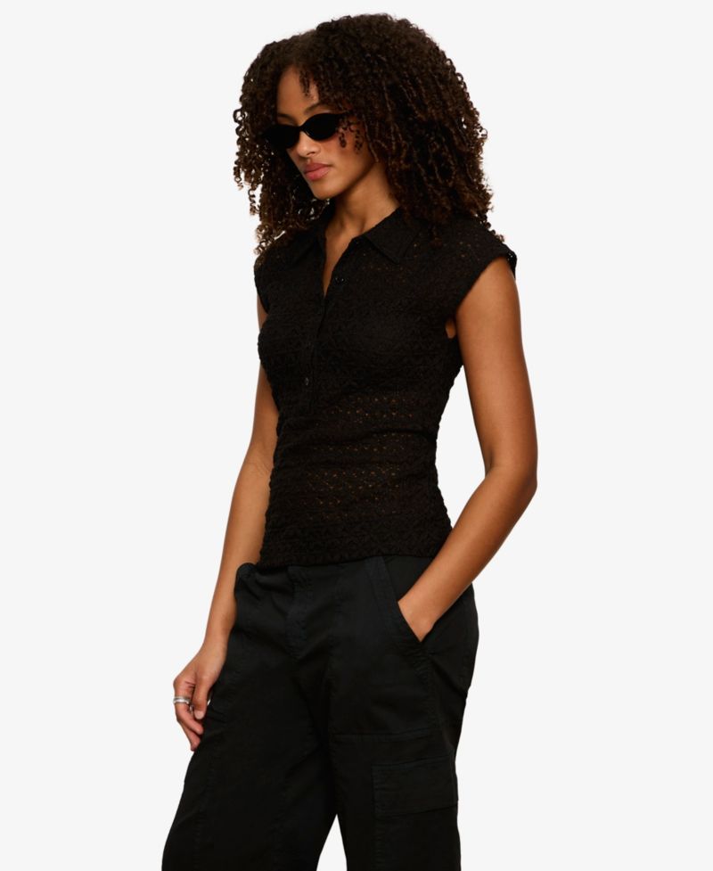Women's Lace Muscle Sleeveless Collared T-Shirt