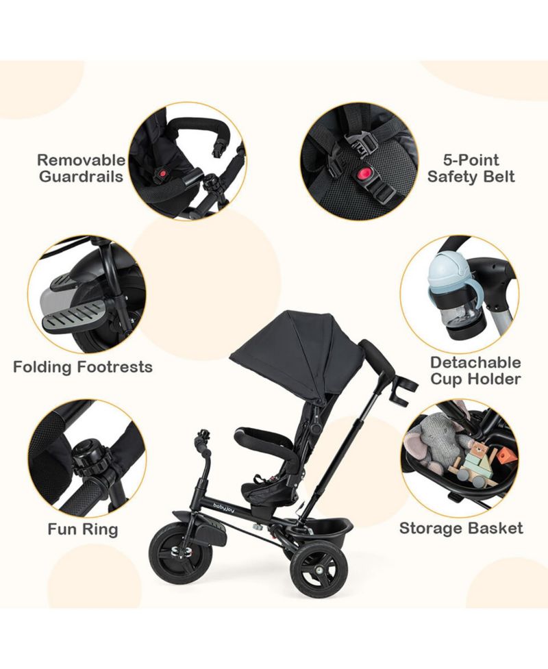 4-in-1 Baby Tricycle Toddler Trike with Reversible Seat Canopy and Push Handle