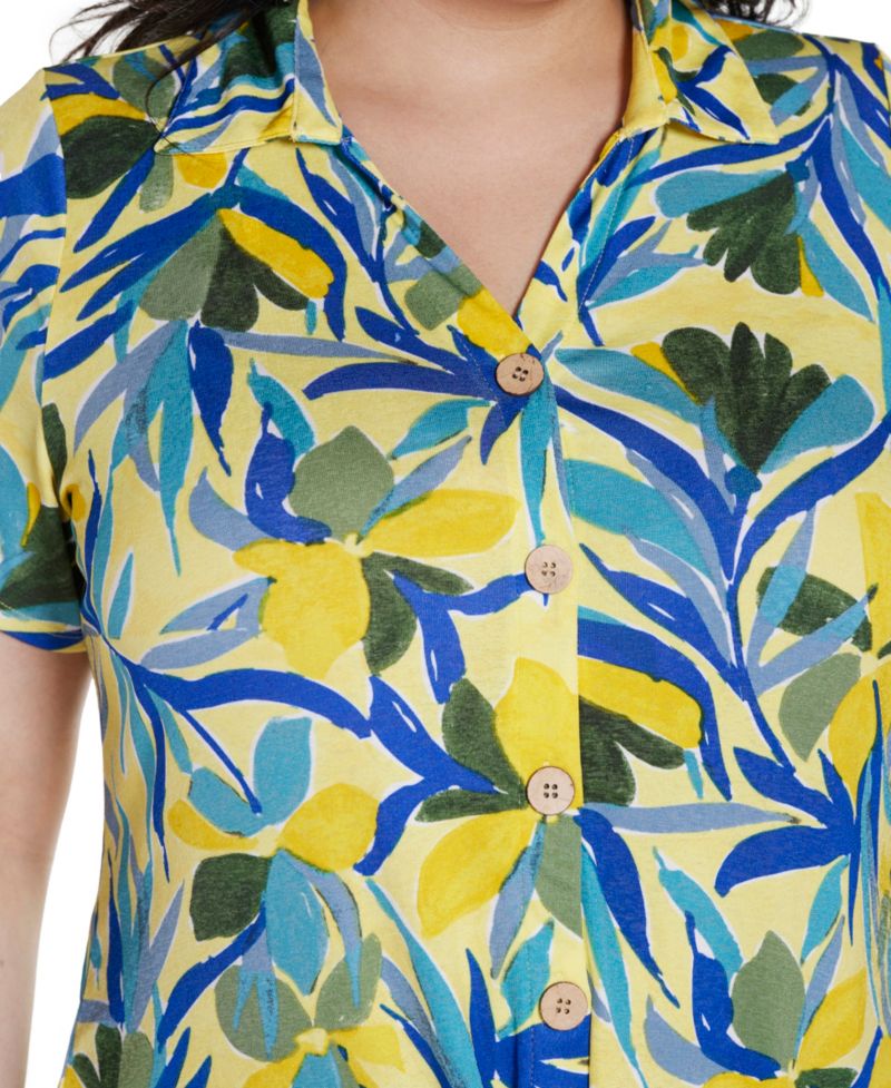 Plus Tropical Tie Front Knit Top