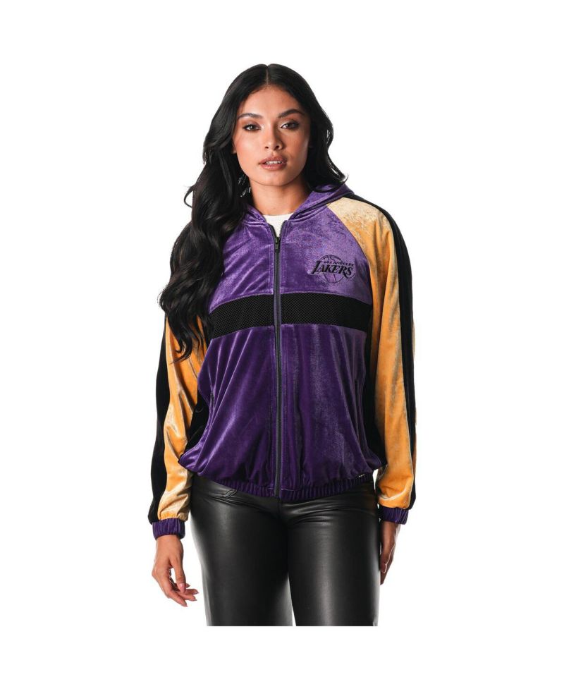 Women's Purple Los Angeles Lakers Velour Full-Zip Track Jacket Hoodie