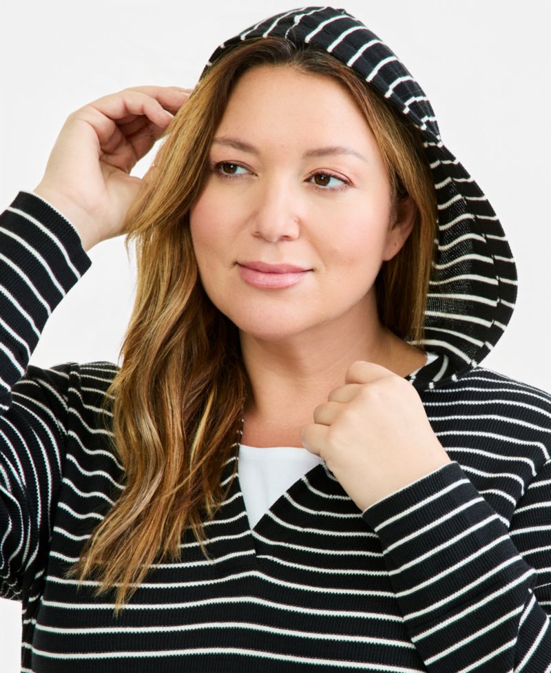 Plus Striped Waffle Hoodie