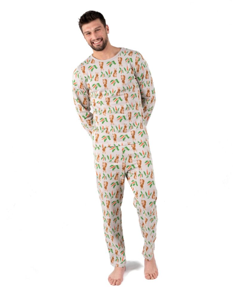 Men's Matching Family Two Piece Cotton Long Sleeve Loose Fit Pajamas