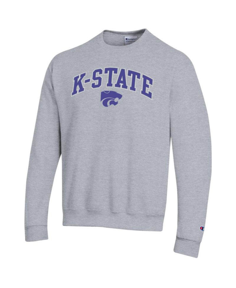 Men's Champion Heather Gray Kansas State Wildcats Arch Over Logo Pullover Sweatshirt