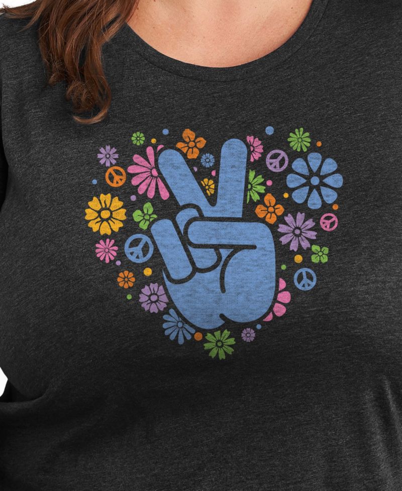 Trendy Plus Size Pastel Peace Sign Size Graphic Crew Neck T-Shirt