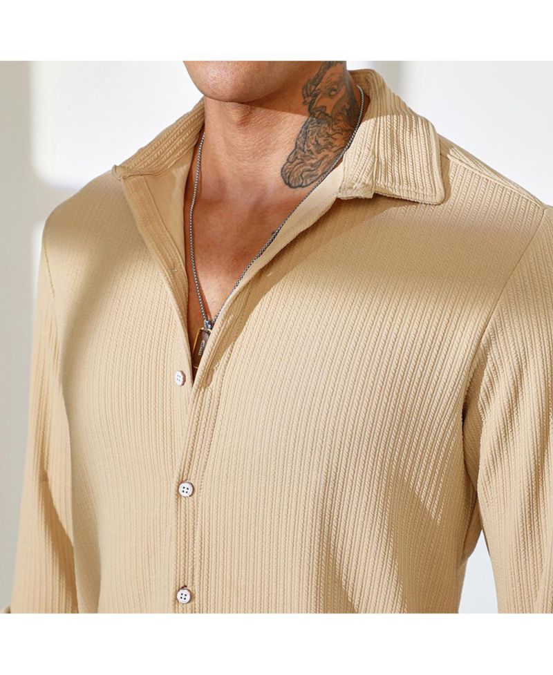 Men's Butter Yellow Stripe-Creased Shirt