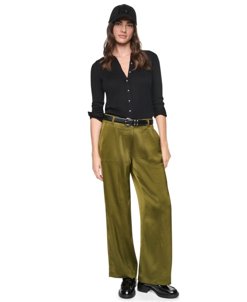 Women's Wide-Leg Double-Button Front Glazed Pants