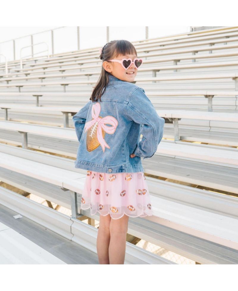 Big Girls (10-12) Football Sequin Patch Denim Jacket