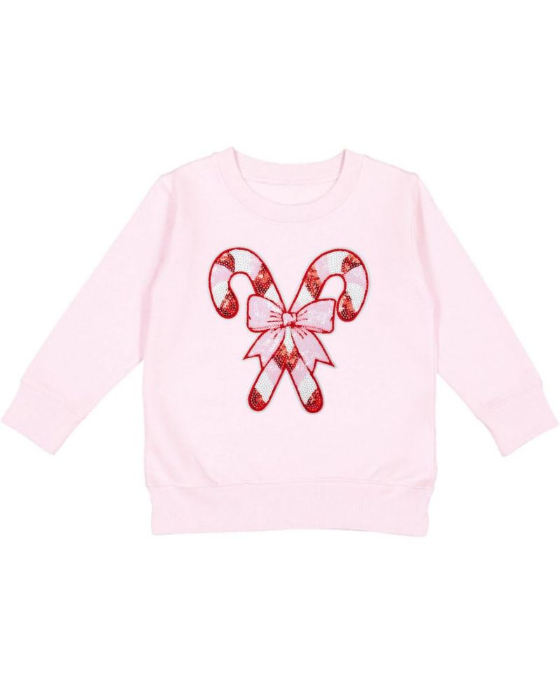 Little and Big Girls Candy Cane Patch Christmas Sweatshirt