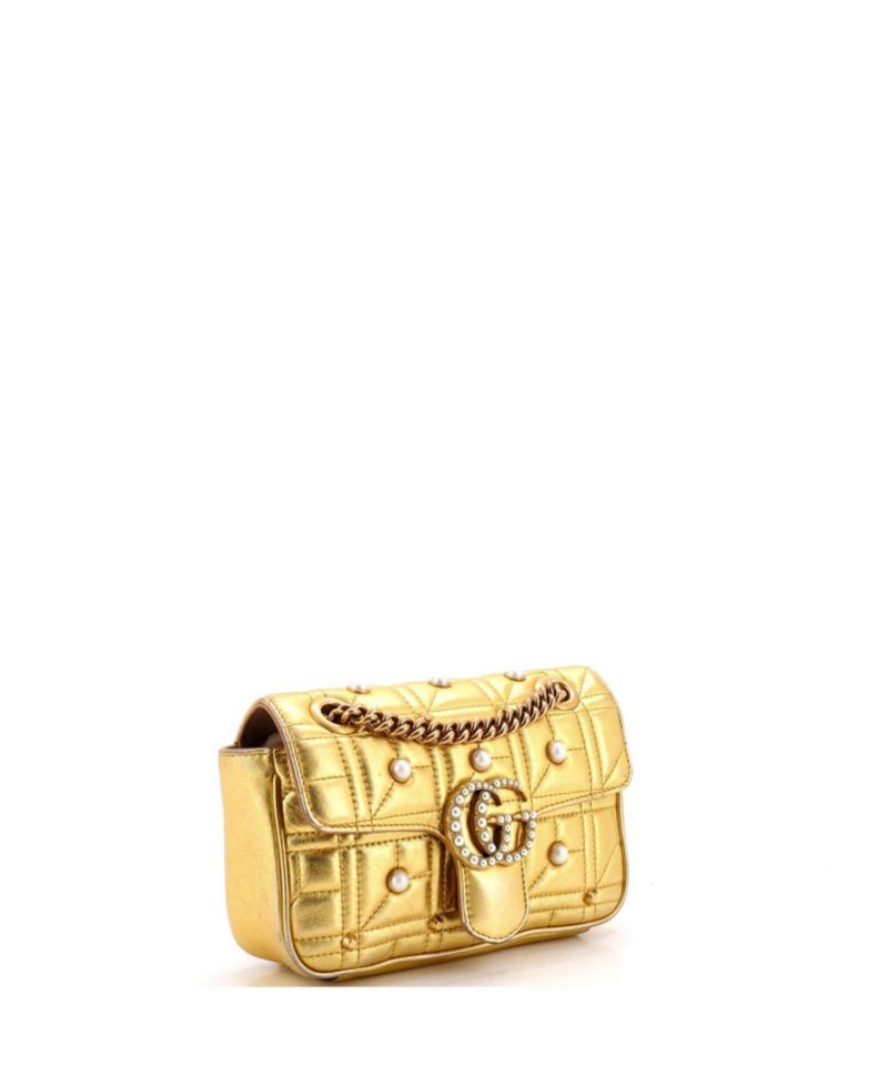 Mini Pearly GG Marmont Flap Bag Embellished Matelasse Leather