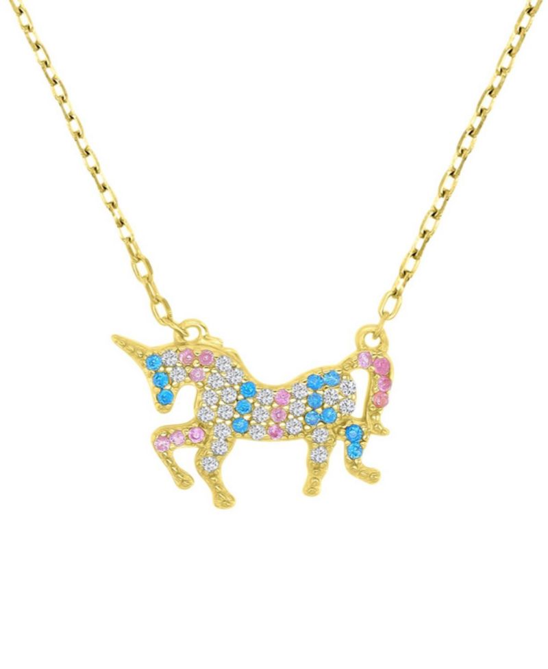 Multicolor Cubic Zirconia Unicorn Pendant Necklace in 14k Gold-Plated Sterling Silver 18"