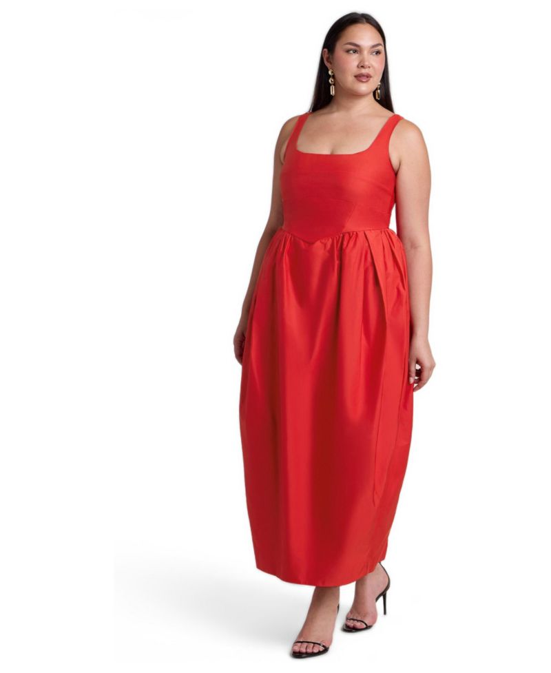 Plus Size Pleated Square Neck Gown
