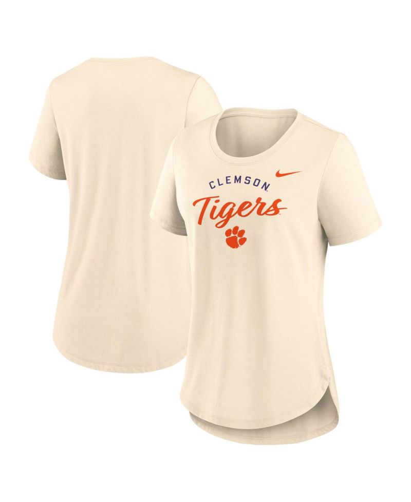 Women's Tan Clemson Tigers Script Logo Tri-Blend T-Shirt