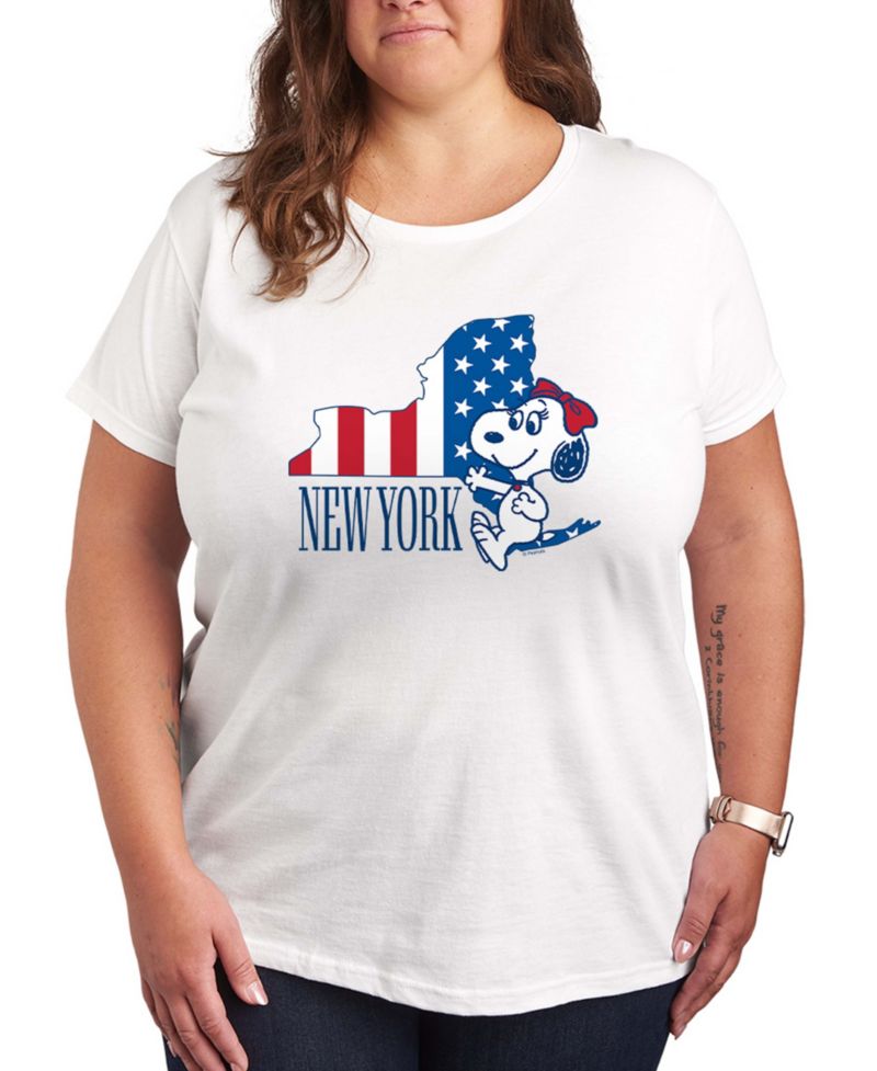 Plus Size Peanuts New York Flag Graphic Crewneck T-Shirt