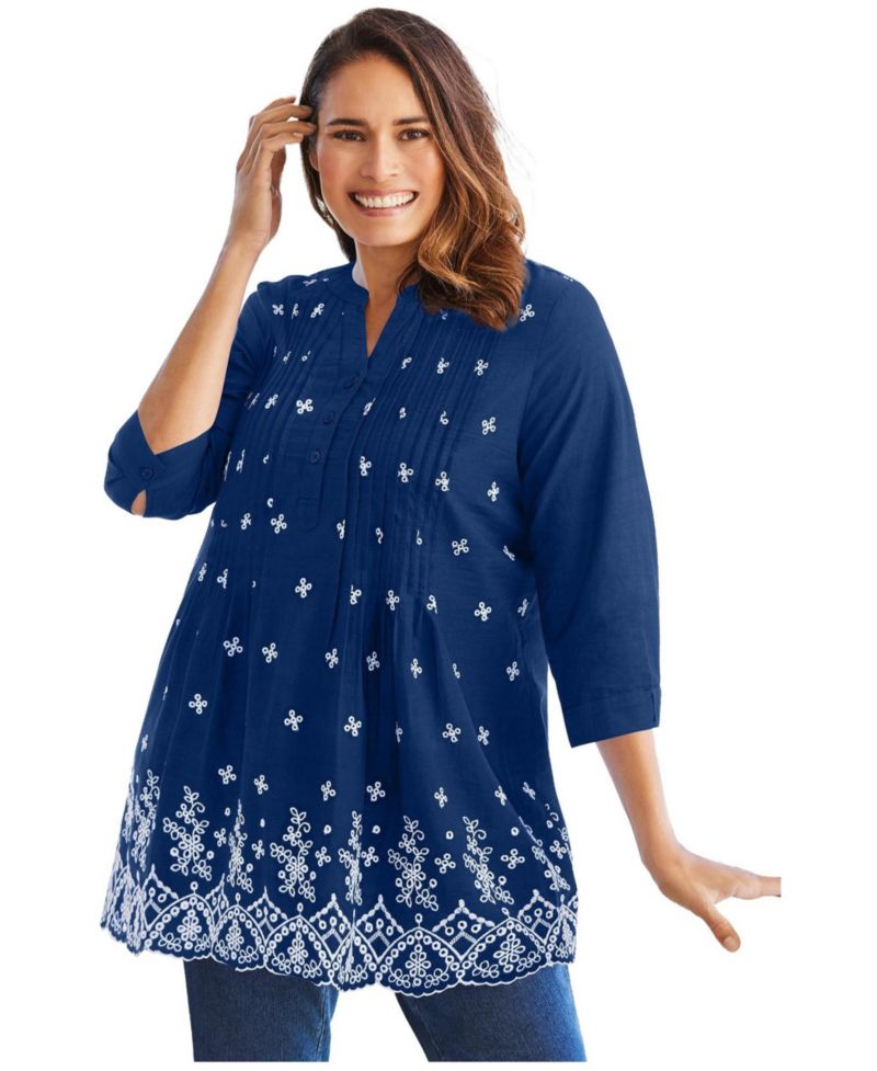 Plus Size Within Embroidered Pintuck Tunic