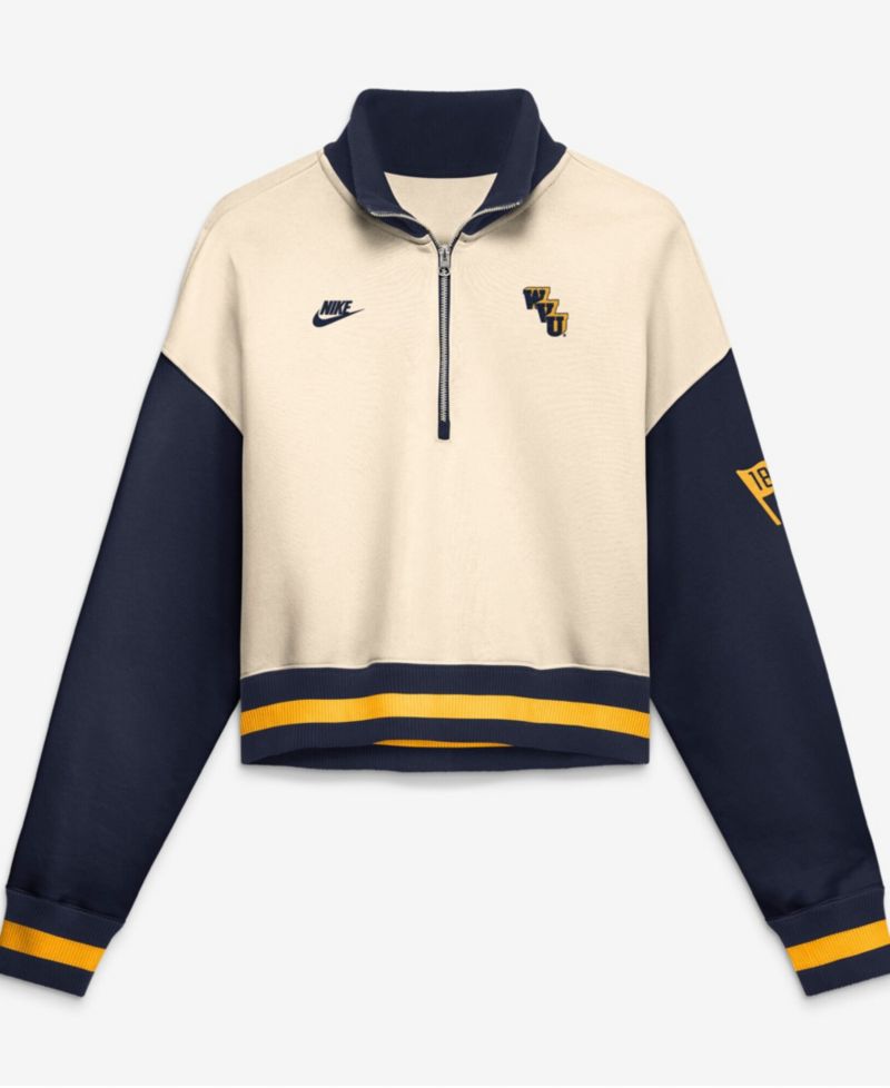 Women's West Virginia Mountaineers Oversized Colorblock Cropped Quarter-Zip Pullover