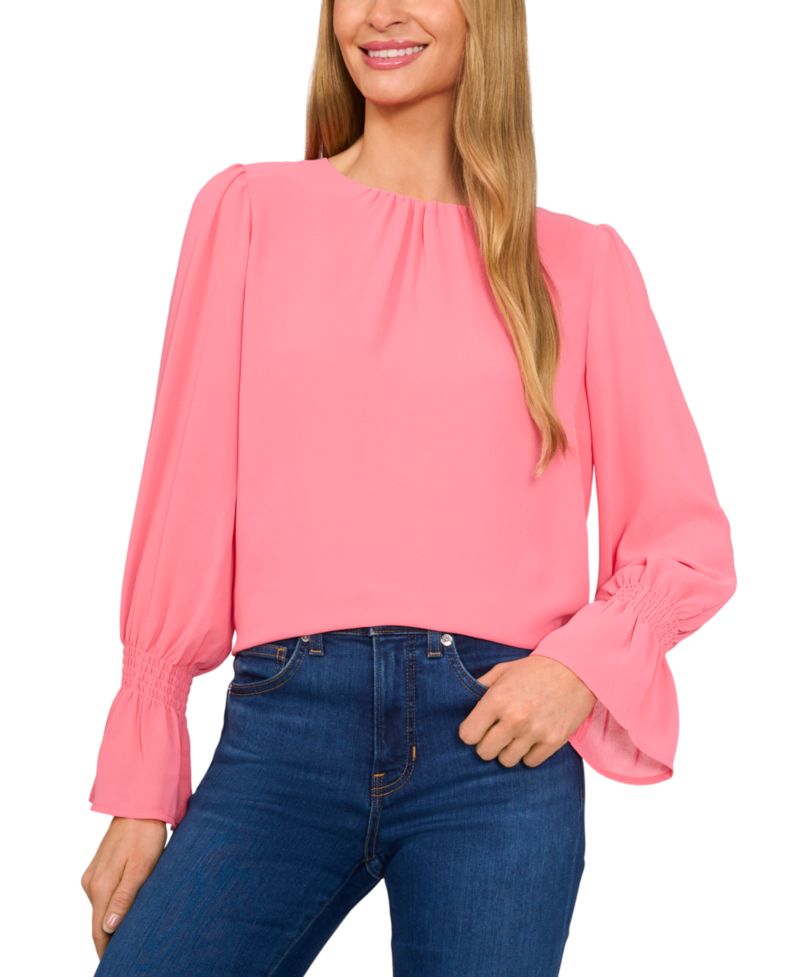 Women's Long-Sleeve Smocked-Cuff Blouse