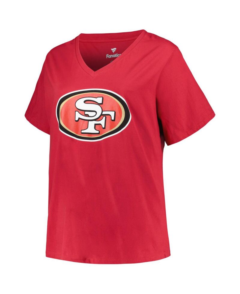 Women's Brock Purdy Scarlet San Francisco 49ers Plus Size Player Name and Number V-Neck T-shirt