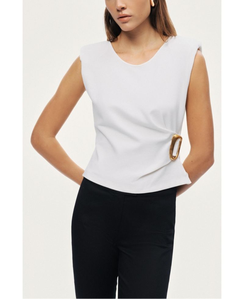 Women's Sleeveless Buckle-Detail Blouse