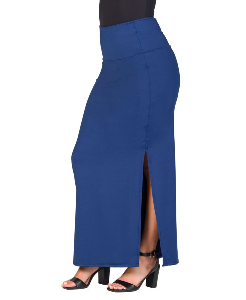 Women's Versatile Side Slit Elastic Waist Maxi Skirt