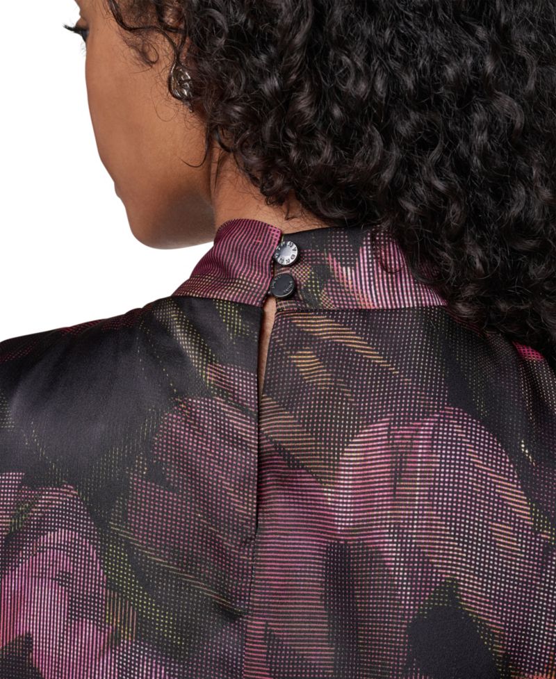 Women's Floral-Print Mock Neck Short-Sleeve Blouse