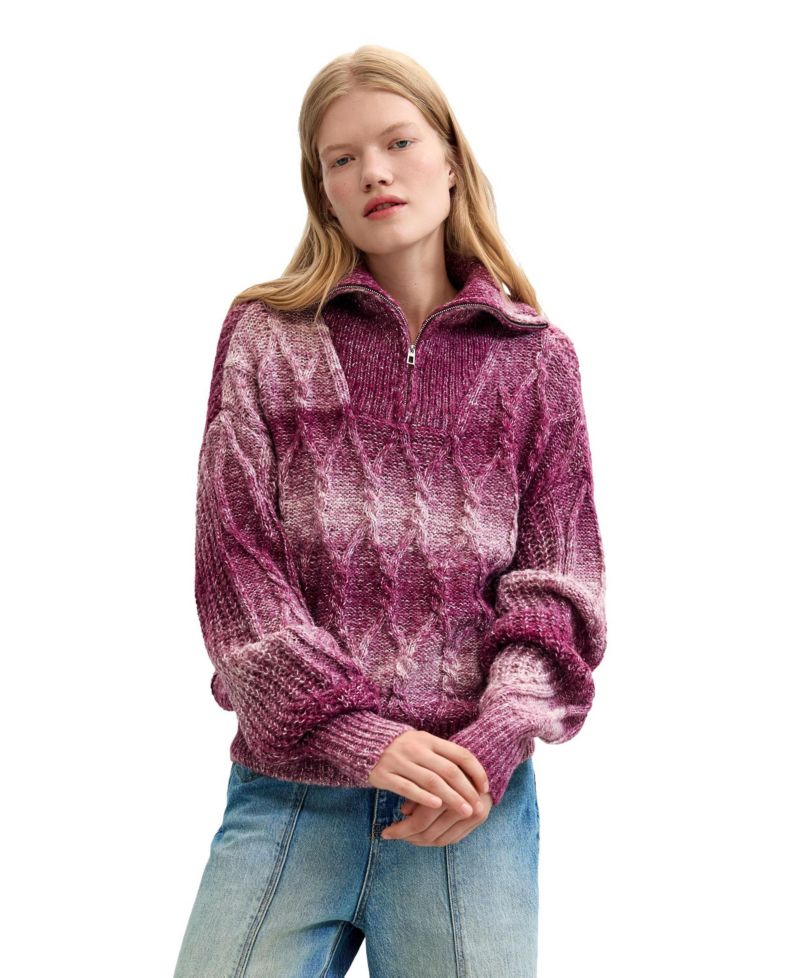 Women's Quarter-Zip Cable-Knit Chunky Sweater