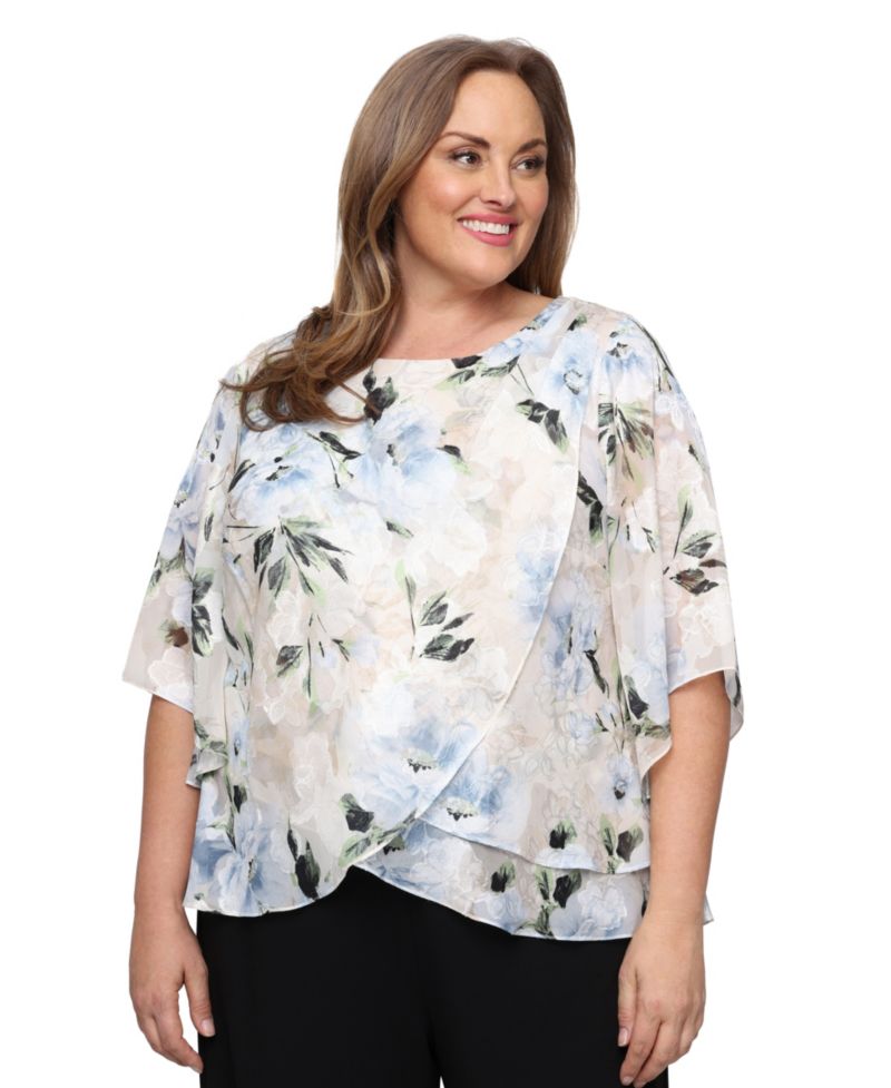 Plus Size Tulip Overlay Burnout Boat Neck Top