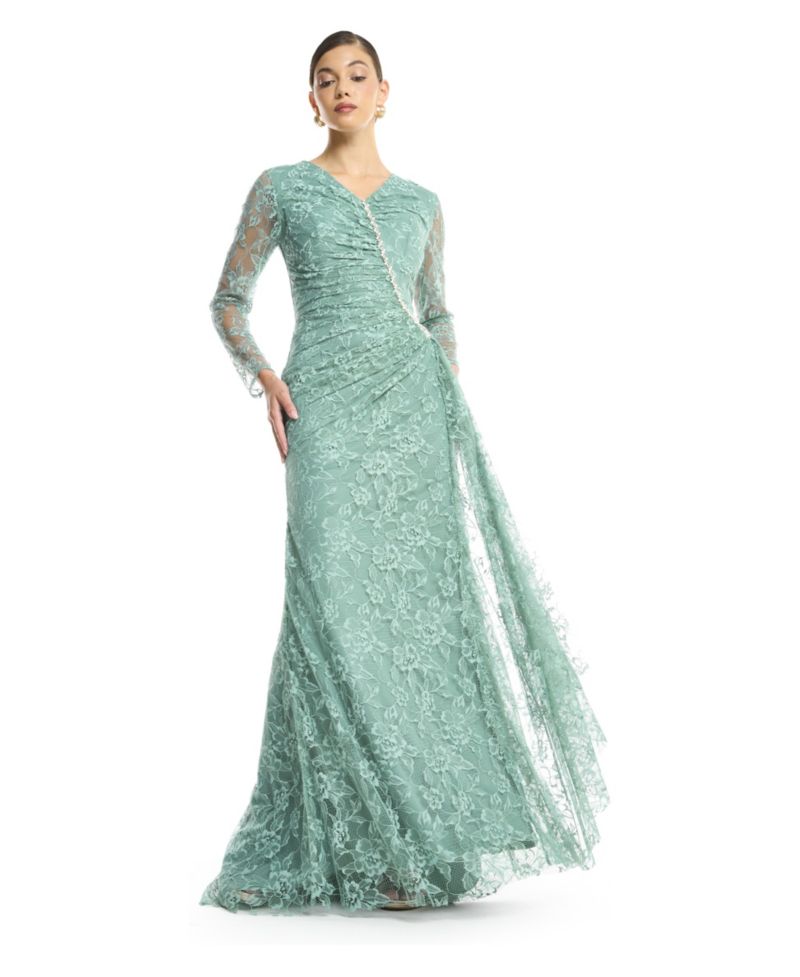 Women's Lace Long-Sleeve V-Neck Gown