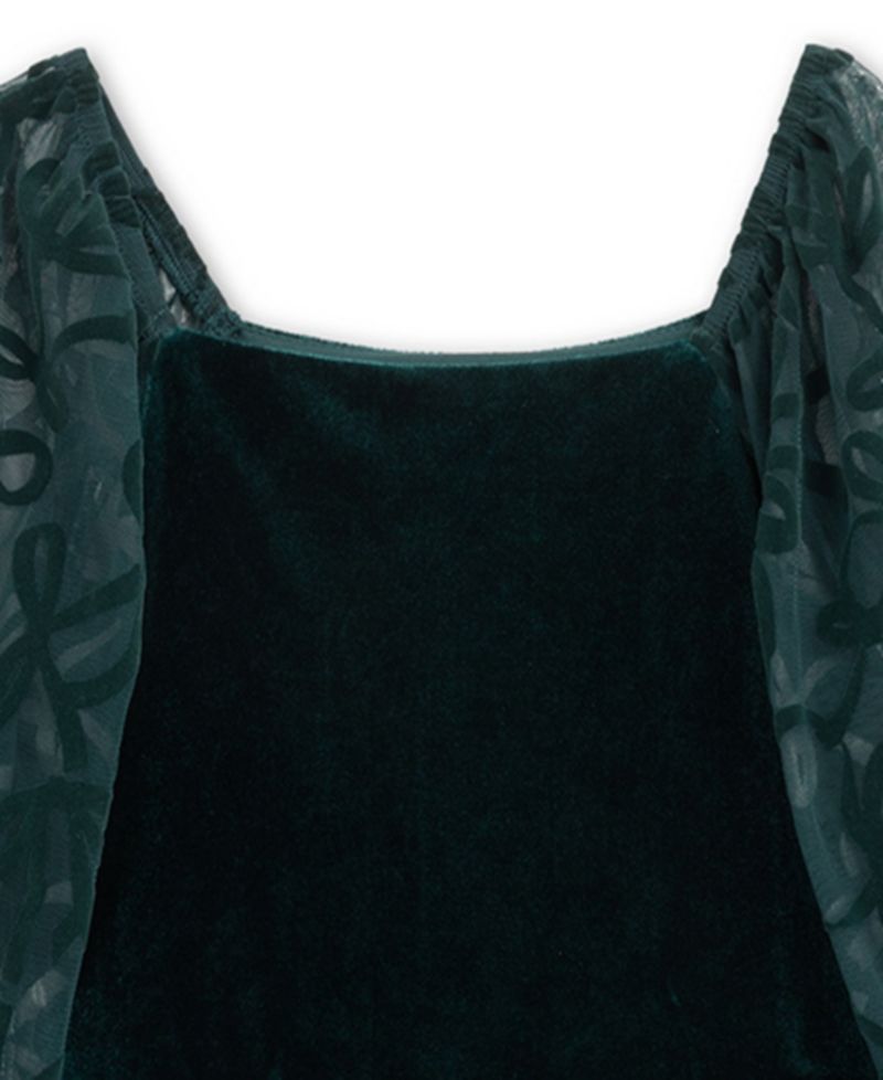 Girls' 7-16 Knee Length Long-Sleeve Square Neck Dress